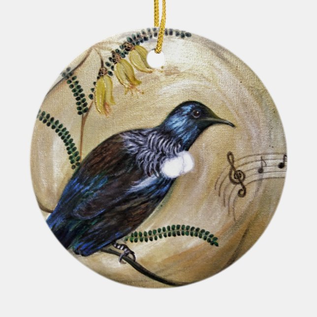 New Zealand Tui Ceramic Ornament (Front)