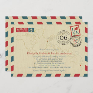 New Zealand / UK Antique Airmail Wedding Invitation