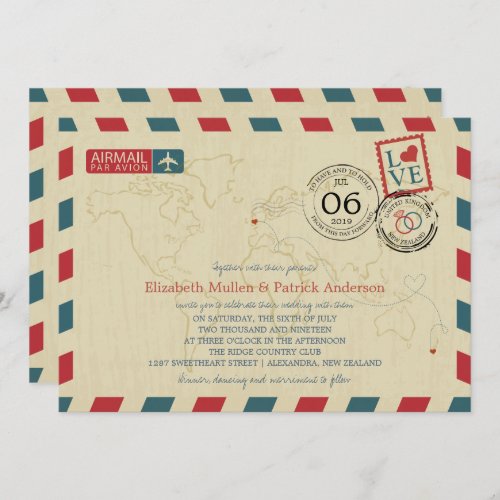 New Zealand  UK Antique Airmail  Wedding Invitation