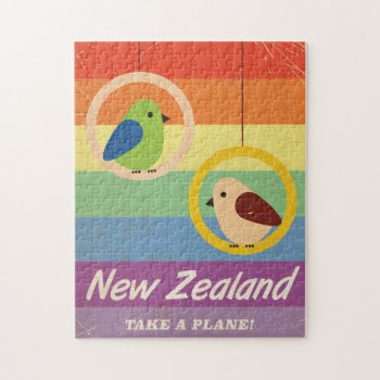 New Zealand Vintage Rainbow Travel Poster Jigsaw Puzzle by bartonleclaydesign at Zazzle