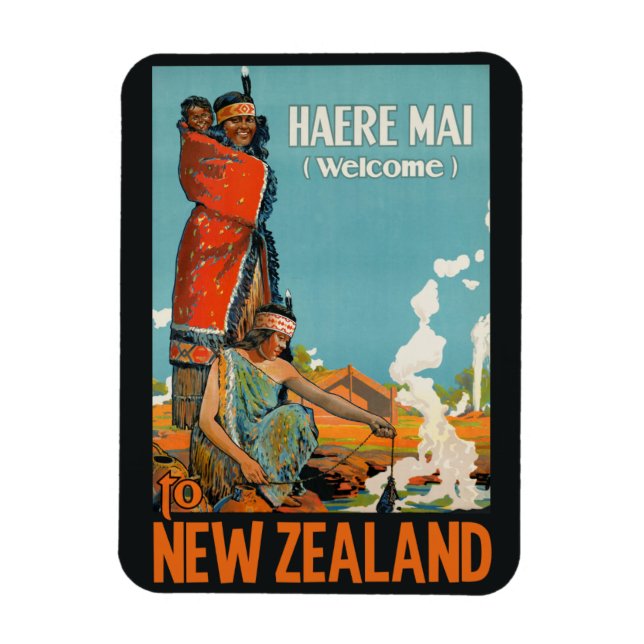 New Zealand vintage travel magnet (Vertical)