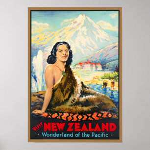 New Zealand vintage travel Poster