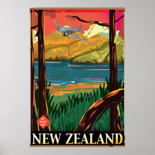 New Zealand Vintage Travel Poster