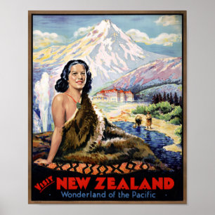 New Zealand Vintage Travel Poster Restored
