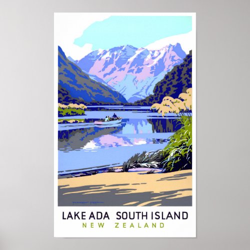 New Zealand Vintage Travel Poster Restored