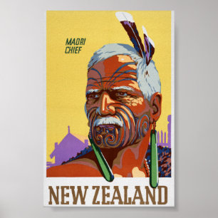 New Zealand Vintage Travel Poster Restored