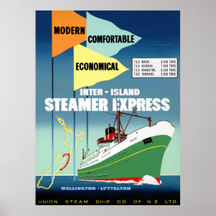 New Zealand Vintage Travel Poster Restored