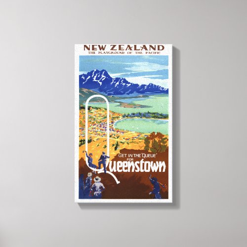 New Zealand Vintage Travel Poster Restored Canvas Print