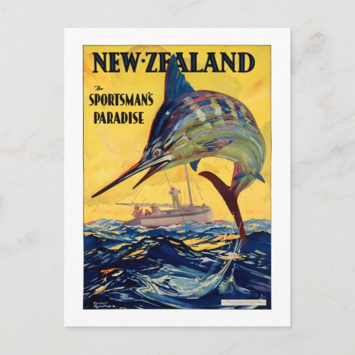 New Zealand Vintage Travel Poster Restored Postcard