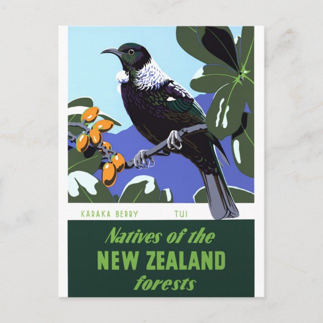 New Zealand Vintage Travel Poster Restored Postcard (Front)
