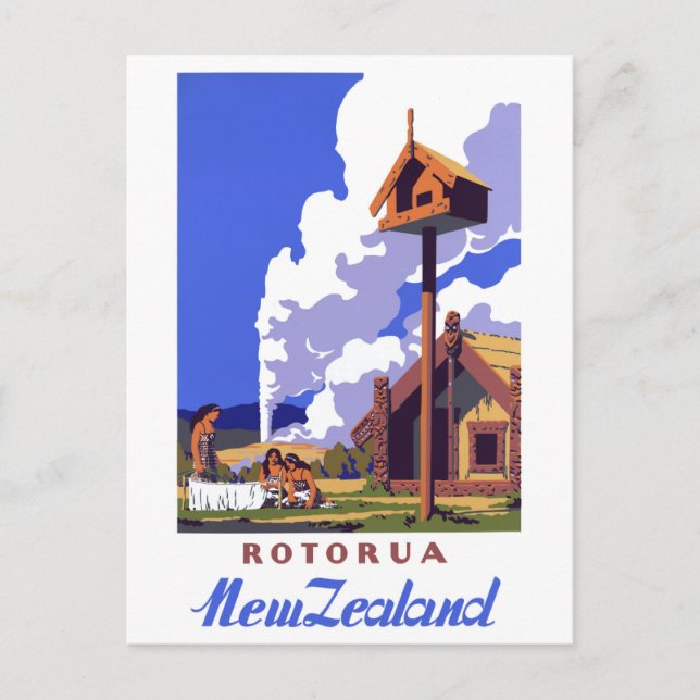 New Zealand Vintage Travel Poster Restored Postcard (Front)