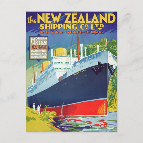 New Zealand Vintage Travel Poster Restored Postcard