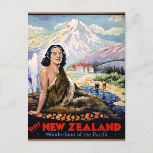 New Zealand Vintage Travel Poster Restored Postcard