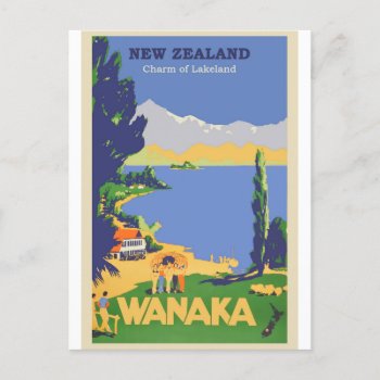 New Zealand Wanaka Vintage Travel Postcard by LittleLittleDesign at Zazzle