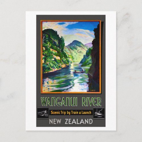 New Zealand Wanganui River Restored Vintage Poster Postcard