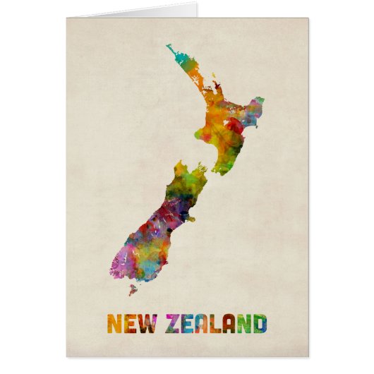 New Zealand, Watercolor Map Cards (Front)