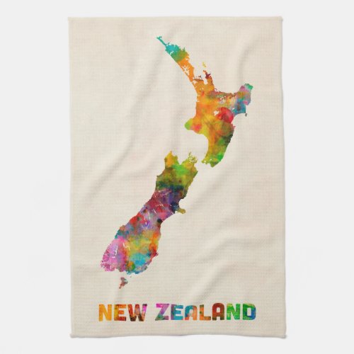 New Zealand Watercolor Map Kitchen Towel