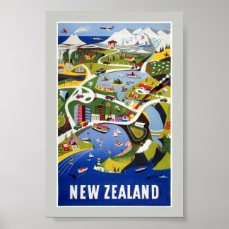 New Zealand Wellington Vintage Travel Poster
