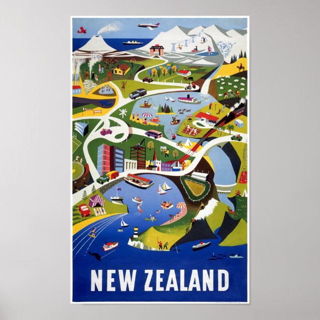 New Zealand Wellington Vintage Travel Poster (Front)
