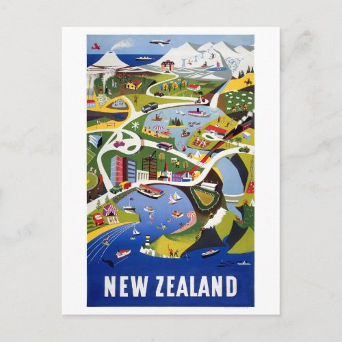New Zealand Wellington Vintage Travel Poster Postcard