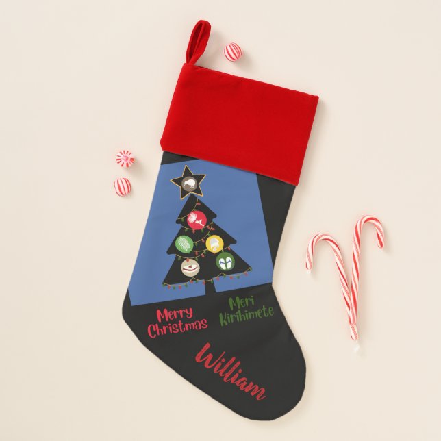 NEW ZEALAND XMAS TREE KIWIANA NZ KIWI PERSONALIZED CHRISTMAS STOCKING (Front)