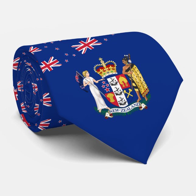 New Zealander Flag & Coat of Arms, New Zealand Neck Tie (Rolled)