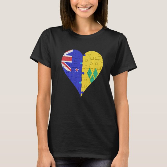New Zealander Saint Vincentian Flag Heart T-Shirt (Front)