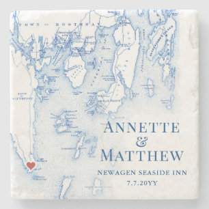Newagen Seaside Inn Wedding Favor Maine Map Stone Coaster