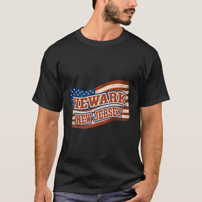 Newark City New Jersey American Flag T-Shirt (Front)