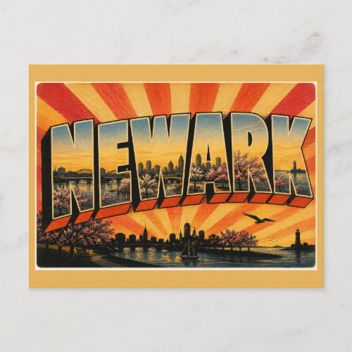 Newark New Jersey River Bay Cherry Blossom Art Postcard