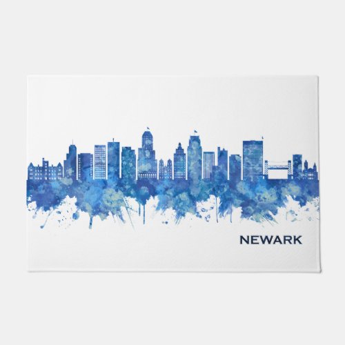 Newark New Jersey Skyline Blue Doormat