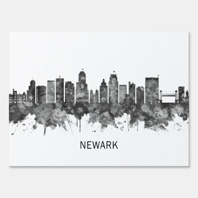 Newark New Jersey Skyline BW Sign (Back)