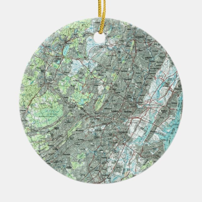 Newark NJ and Surrounding Areas Map (1986) Ceramic Ornament (Front)