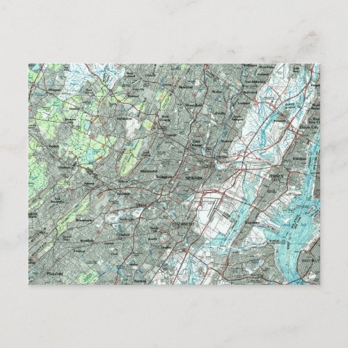 Newark NJ and Surrounding Areas Map 1986 Postcard