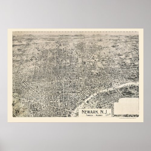 Newark NJ Panoramic Map _ 1895 Poster