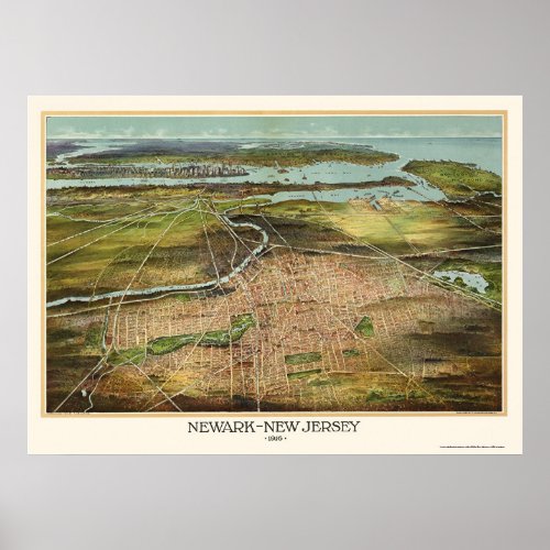 Newark NJ Panoramic Map _ 1916 Poster
