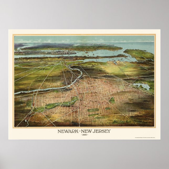 Newark, NJ Panoramic Map - 1916 Poster (Front)