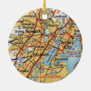 Newark NJ Vintage Map Ceramic Ornament