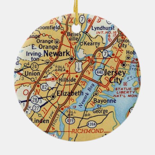 Newark NJ Vintage Map Ceramic Ornament