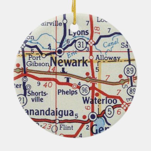 Newark NY Vintage Map Ceramic Ornament