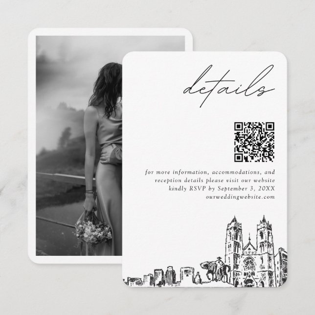 Newark Wedding Modern Details QR Code Enclosure Card (Front/Back)