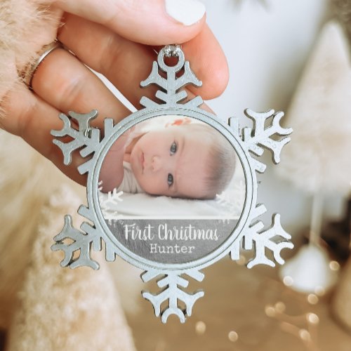 Newborn 1st Christmas Photo Silver Paint Snow Snowflake Pewter Christmas Ornament