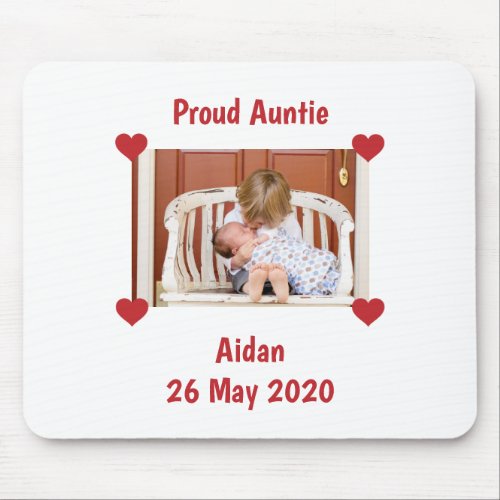 Newborn Announcement Auntie Personalize Baby Photo Mouse Pad