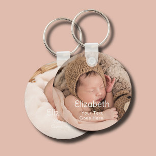 Newborn Baby 2 Photo Name Keychain