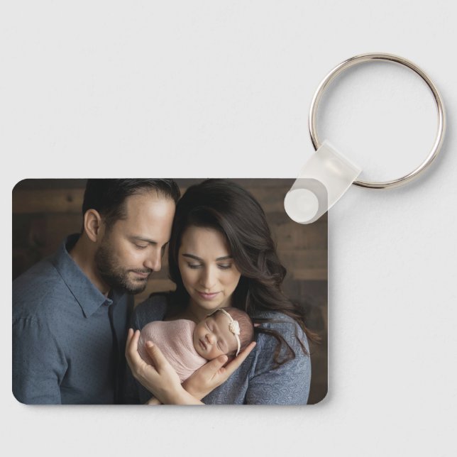 Newborn Baby and Parents Photo  Keychain (Front)