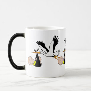 Newborn Baby and Stork Color Morph Mug