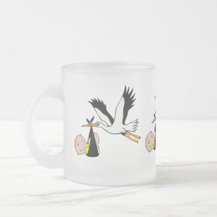 Newborn Baby and Stork Frosted Glass Coffee Mug