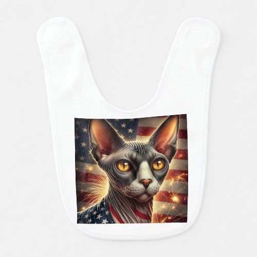 Newborn Baby Bib USA flag Sphynx Cats White 