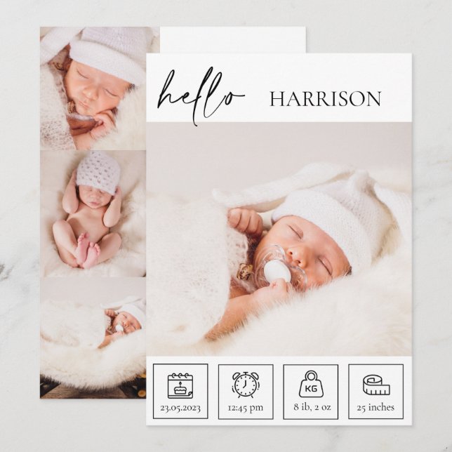 Newborn Baby Birth Announcement Photo Collage (Front/Back)