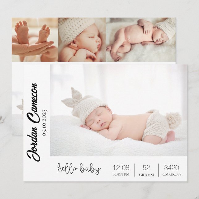Newborn Baby Birth Announcement Photo Collage (Front/Back)